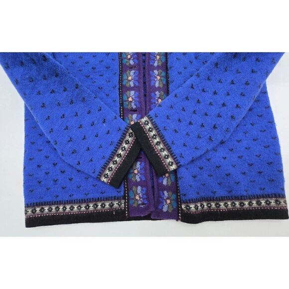 Tally-Ho Womens 100% Wool Blue Cardigan Sweater With Embroidered Floral Design - - Picture 3 of 7